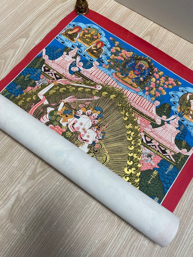 《 チベット密教　1点物 》 手描き　曼荼羅　チチパティ　スカル　髑髏　仏教