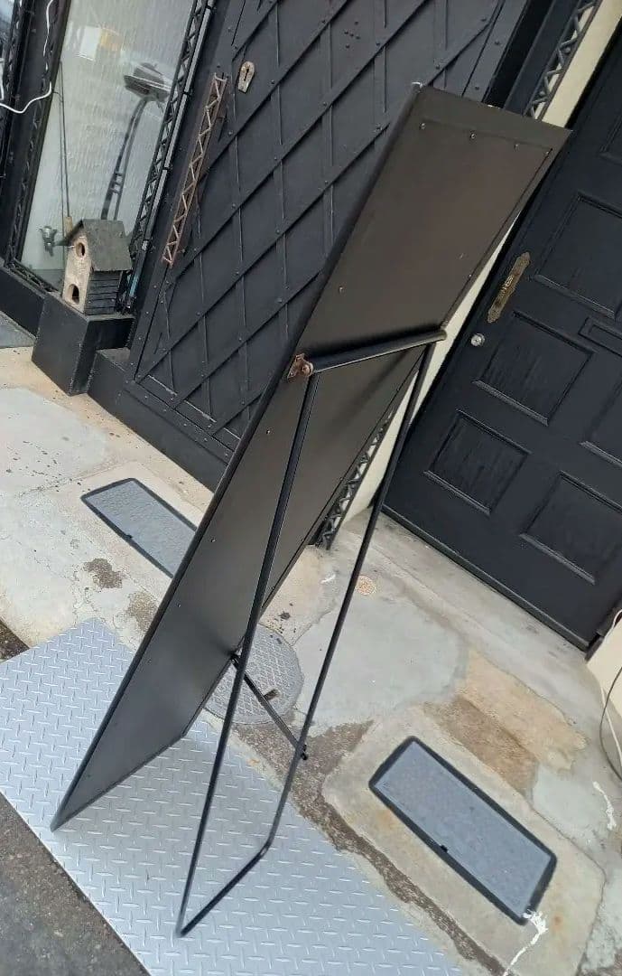 1980's　ウッド　アイアン　ブラック　ポストモダン　スタンドミラー　姿見