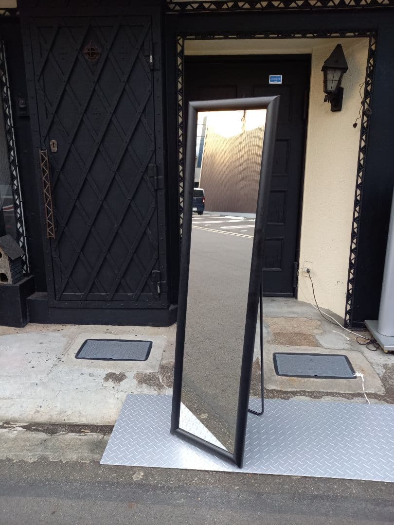 1980's　ウッド　アイアン　ブラック　ポストモダン　スタンドミラー　姿見