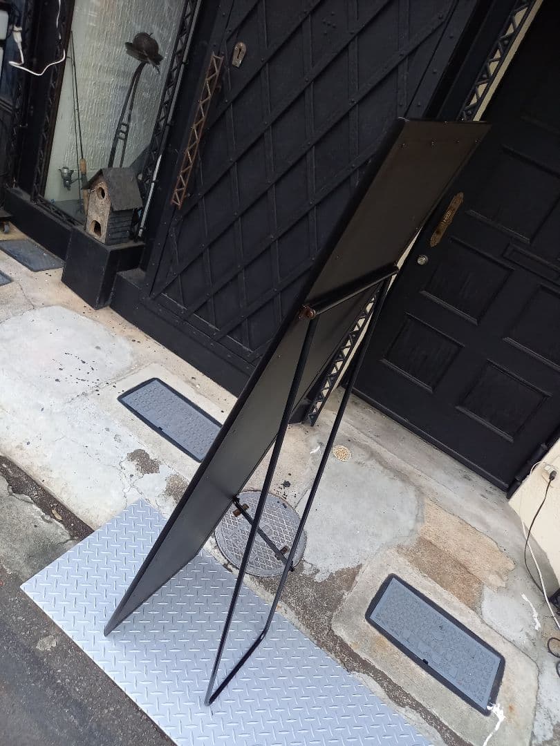 1980's　ウッド　アイアン　ブラック　ポストモダン　スタンドミラー　姿見