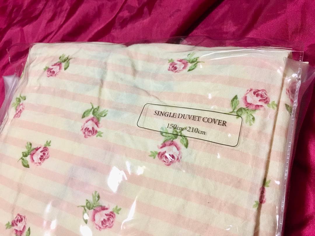 ローラアシュレイ■フローラルストライプチョークピンク花柄シングル掛け布団カバー