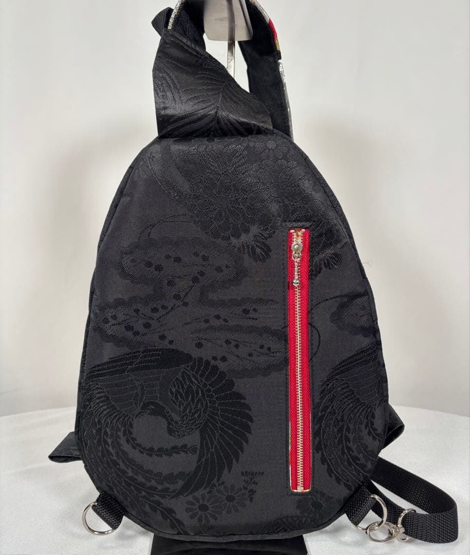 帯バッグリメイク　777番ボディバッグ　赤金銀鳳凰