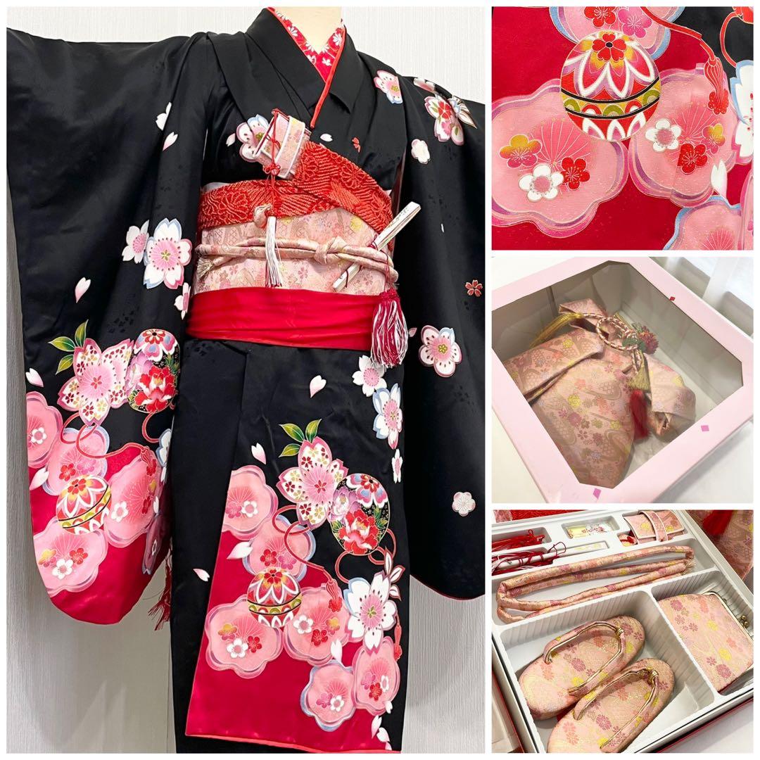 七五三 女の子 七歳用　正絹　綸子　古典柄　振袖　黒