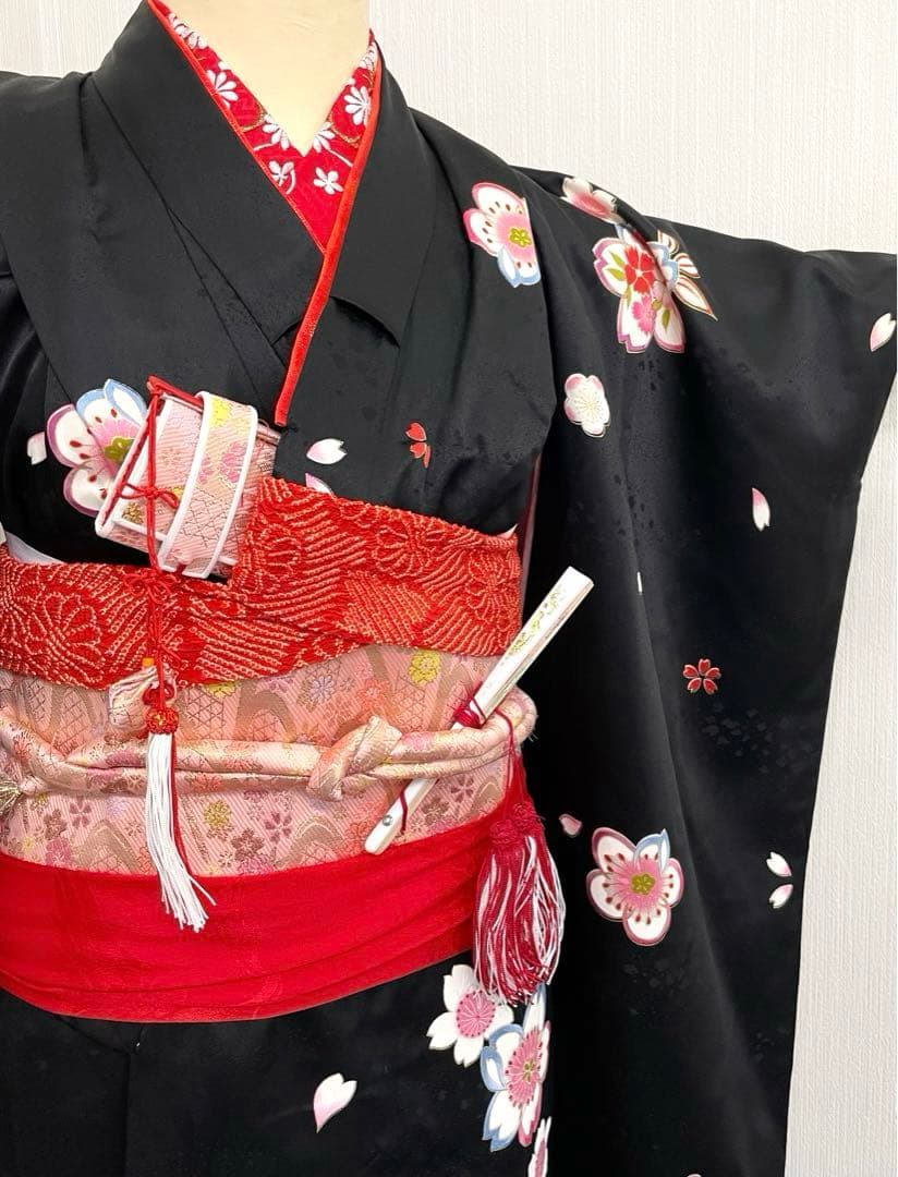 七五三 女の子 七歳用　正絹　綸子　古典柄　振袖　黒