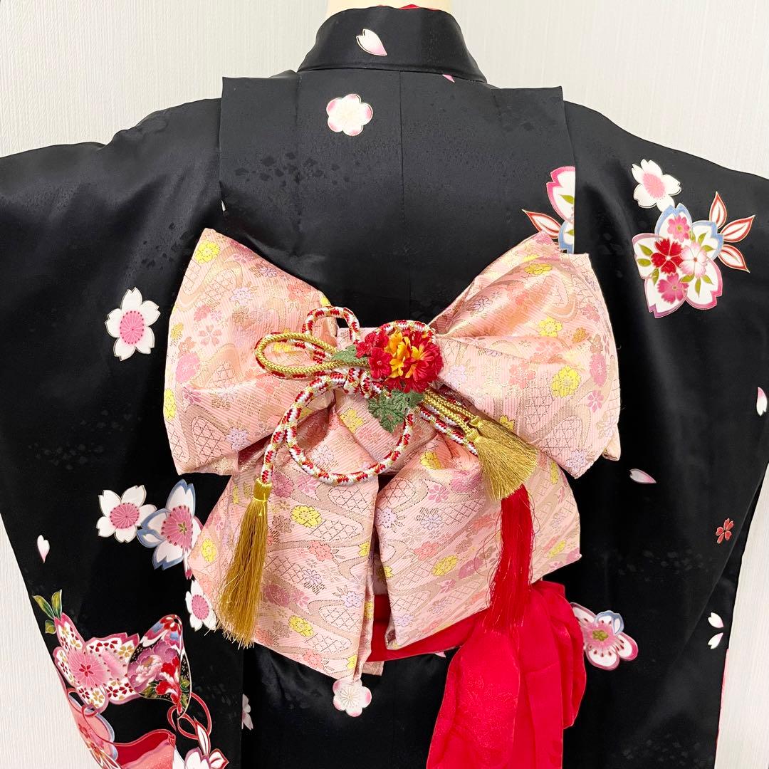 七五三 女の子 七歳用　正絹　綸子　古典柄　振袖　黒