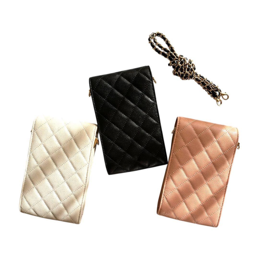 【新品未使用】CHANEL キャビアスキン 3色 スマホショルダー チェーン付き