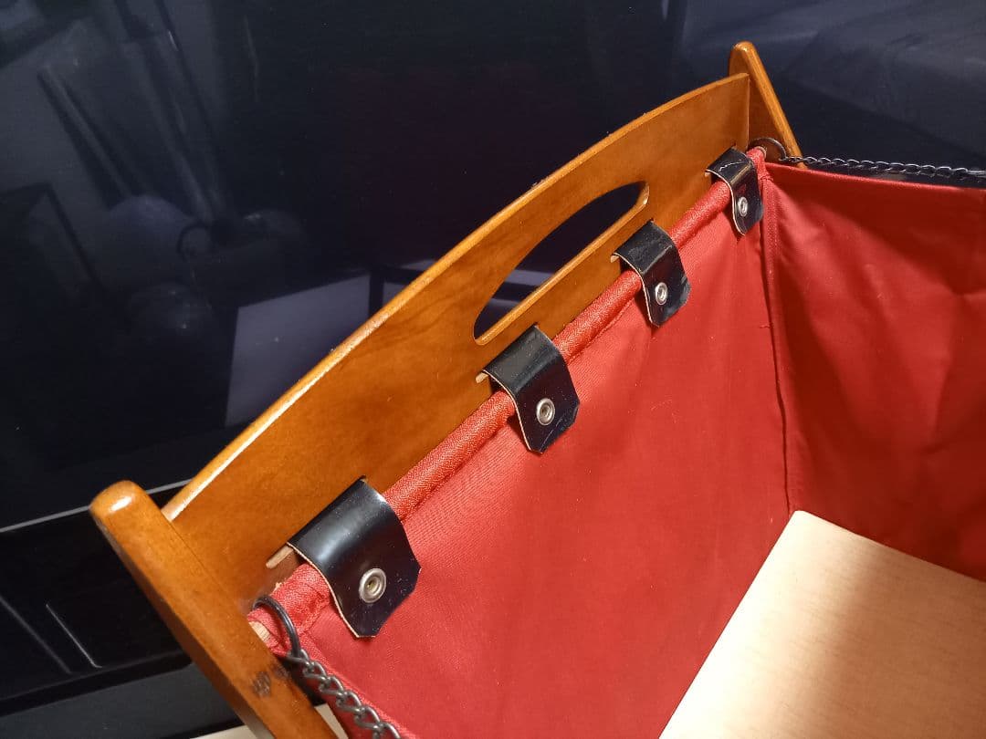 1970's　カリモク　ウッド　レッド　ファブリック　モダン　バスケット