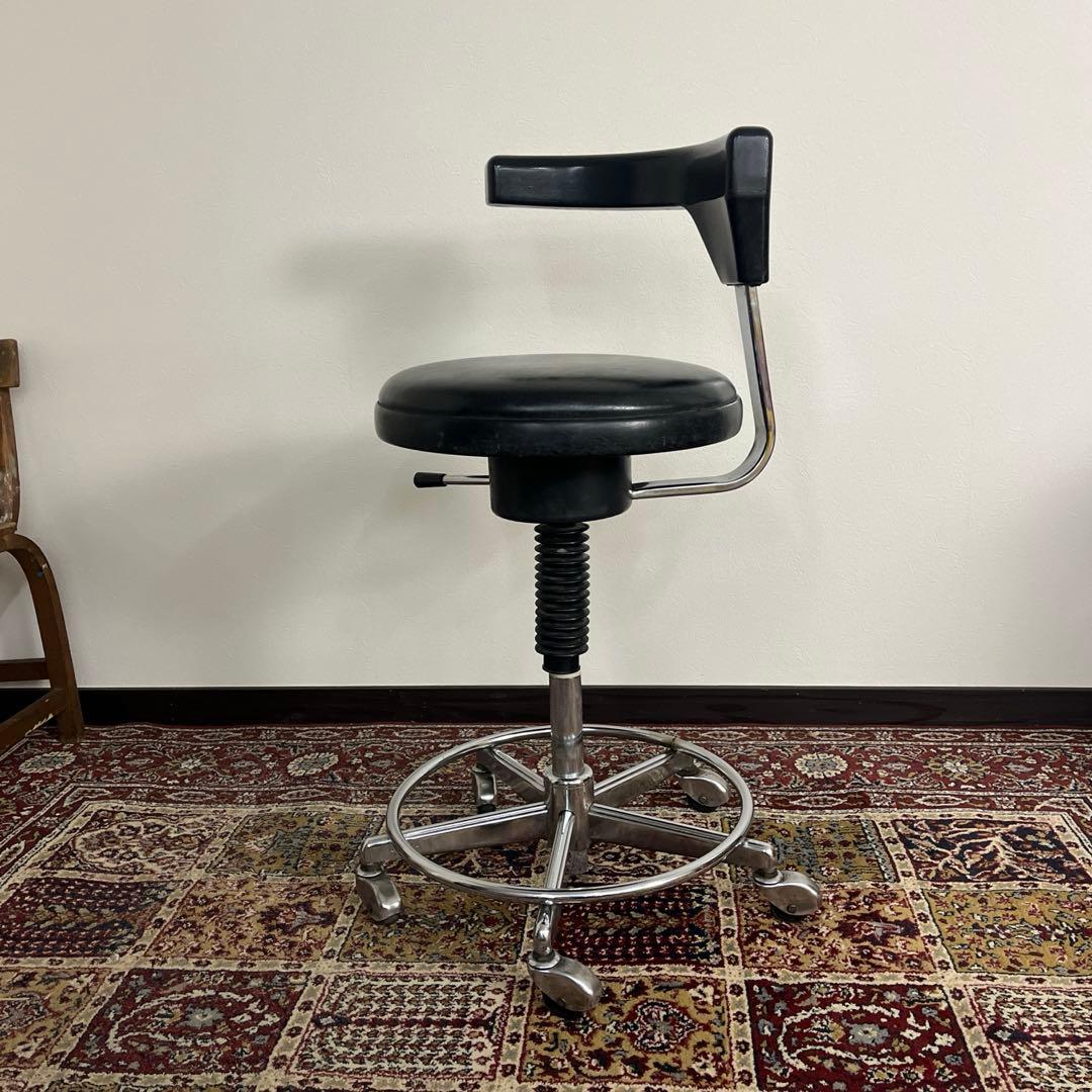 ビンテージ古家具◼︎ガス圧昇降式 ドクターチェア ドクタースツール 丸椅子 丸イス