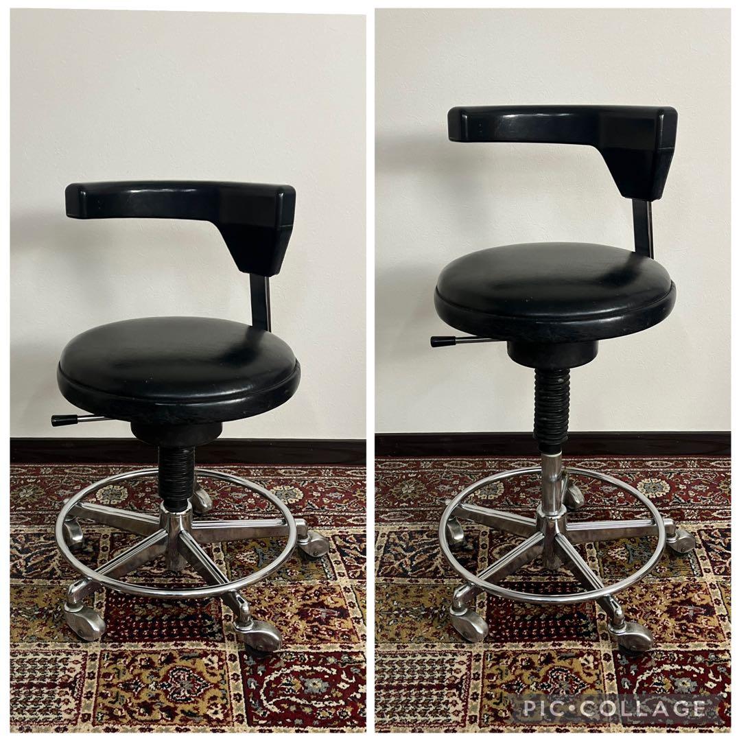 ビンテージ古家具◼︎ガス圧昇降式 ドクターチェア ドクタースツール 丸椅子 丸イス