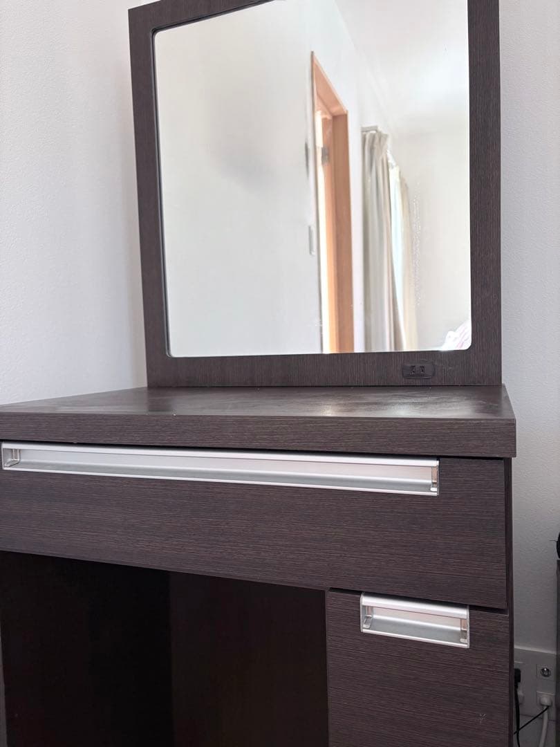 ダークブラウン ドレッサー・鏡台 引き出し付き 板文家具 ドレッサー
