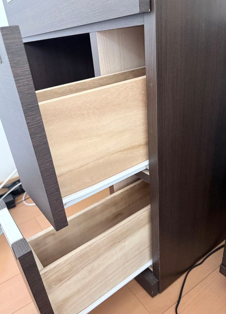 ダークブラウン ドレッサー・鏡台 引き出し付き 板文家具 ドレッサー