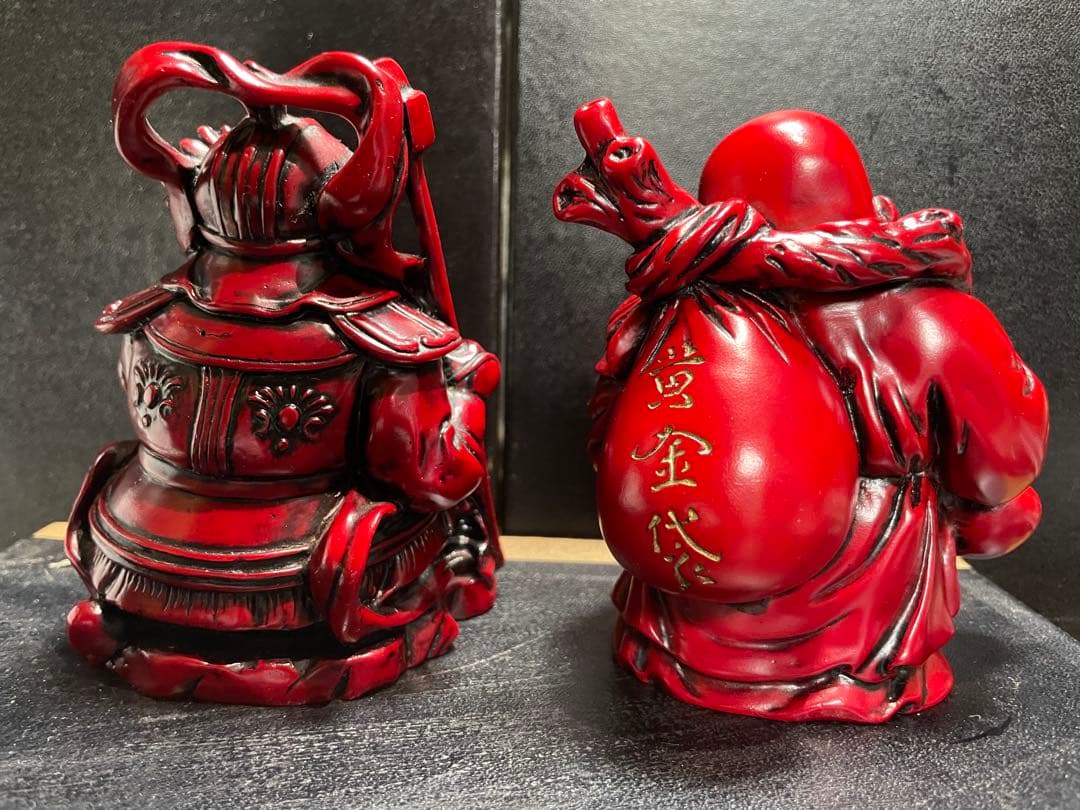 寿山石彫刻 関羽（関公）・布袋尊 一対 置物