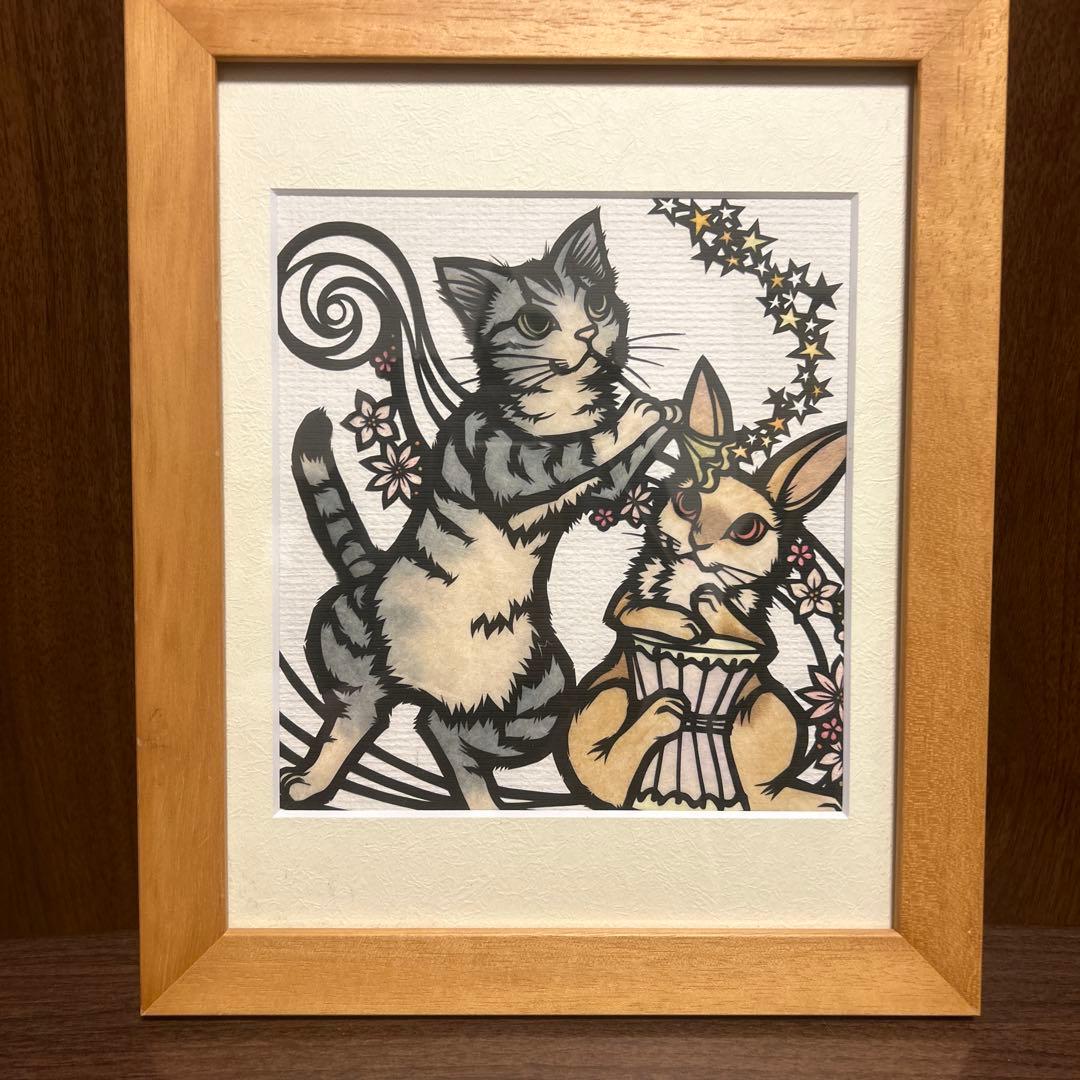 猫とうさぎの切り絵