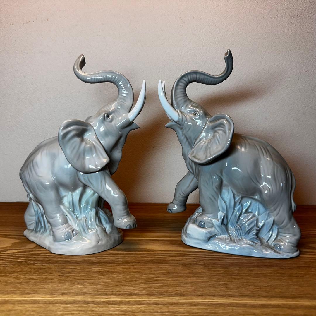 リヤドロ 像 Lladro Nao Elephant 像の置物 スペイン 雄叫び