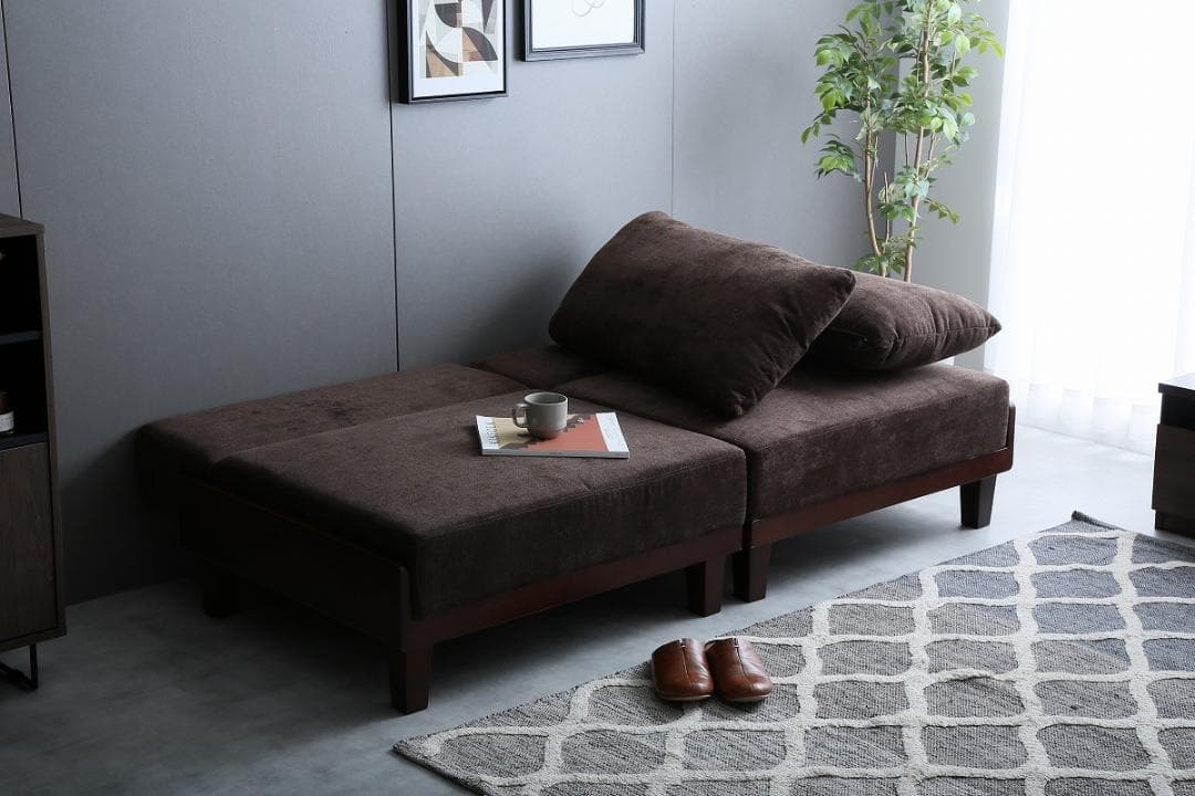 【Estela】リクライニングソファベッド  ブラウン