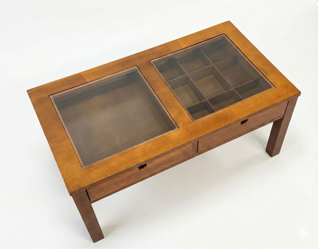 ガラストップ センターテーブル 収納引き出し付き　木製ローテーブル 幅90cm
