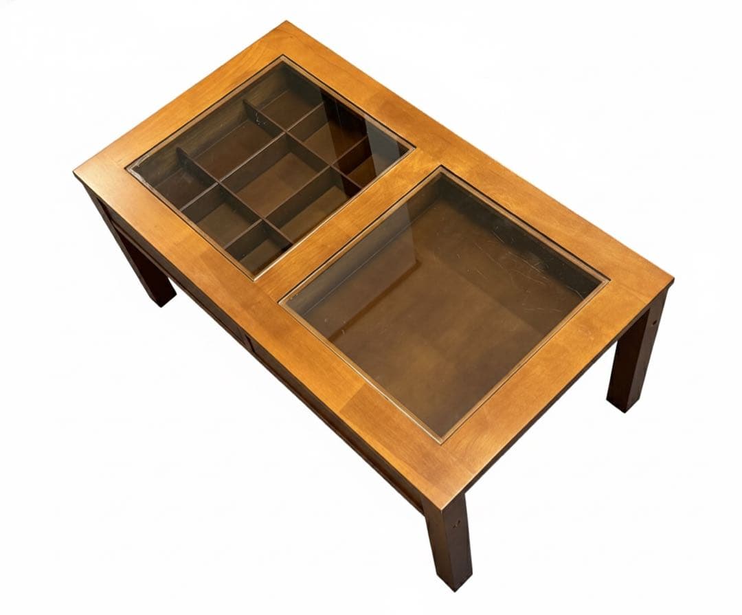 ガラストップ センターテーブル 収納引き出し付き　木製ローテーブル 幅90cm