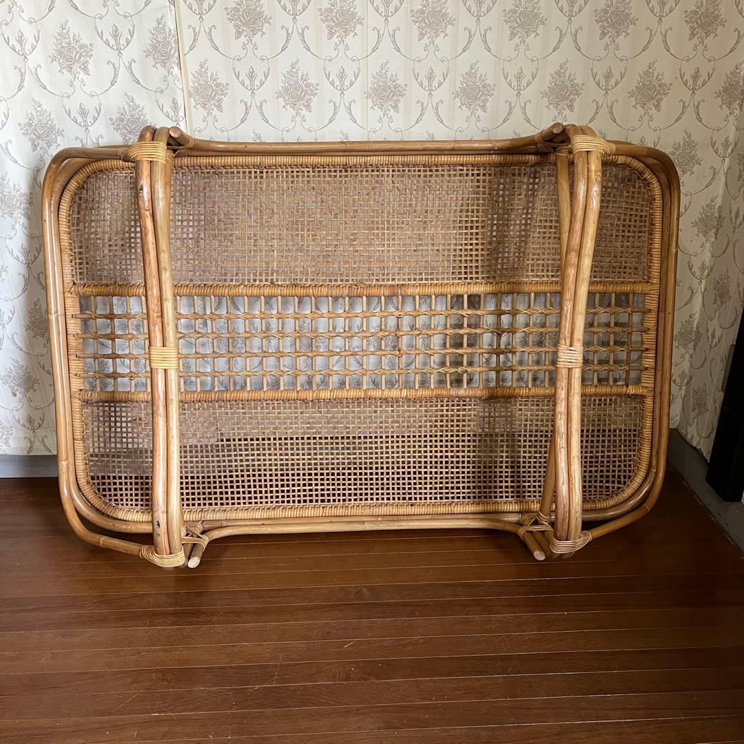 【アンティーク】籐 ラタン ガラスローテーブル センターテーブル 古民家 古家具