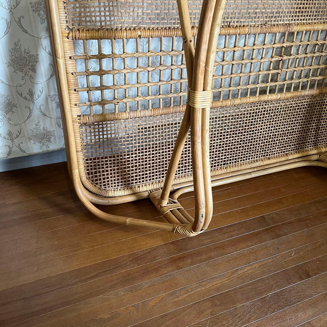 【アンティーク】籐 ラタン ガラスローテーブル センターテーブル 古民家 古家具