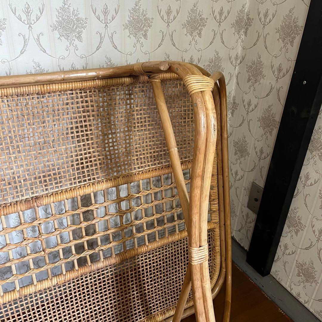 【アンティーク】籐 ラタン ガラスローテーブル センターテーブル 古民家 古家具