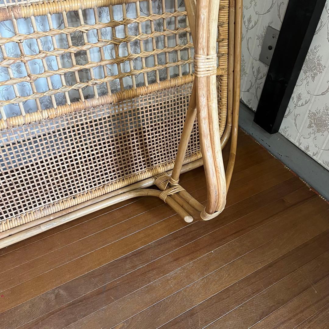 【アンティーク】籐 ラタン ガラスローテーブル センターテーブル 古民家 古家具