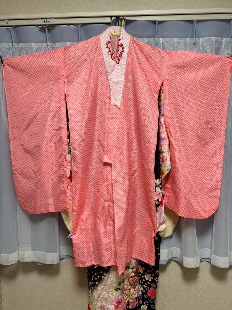 値下げ七五三着物　七歳　正絹フルセット　マリ柄黒