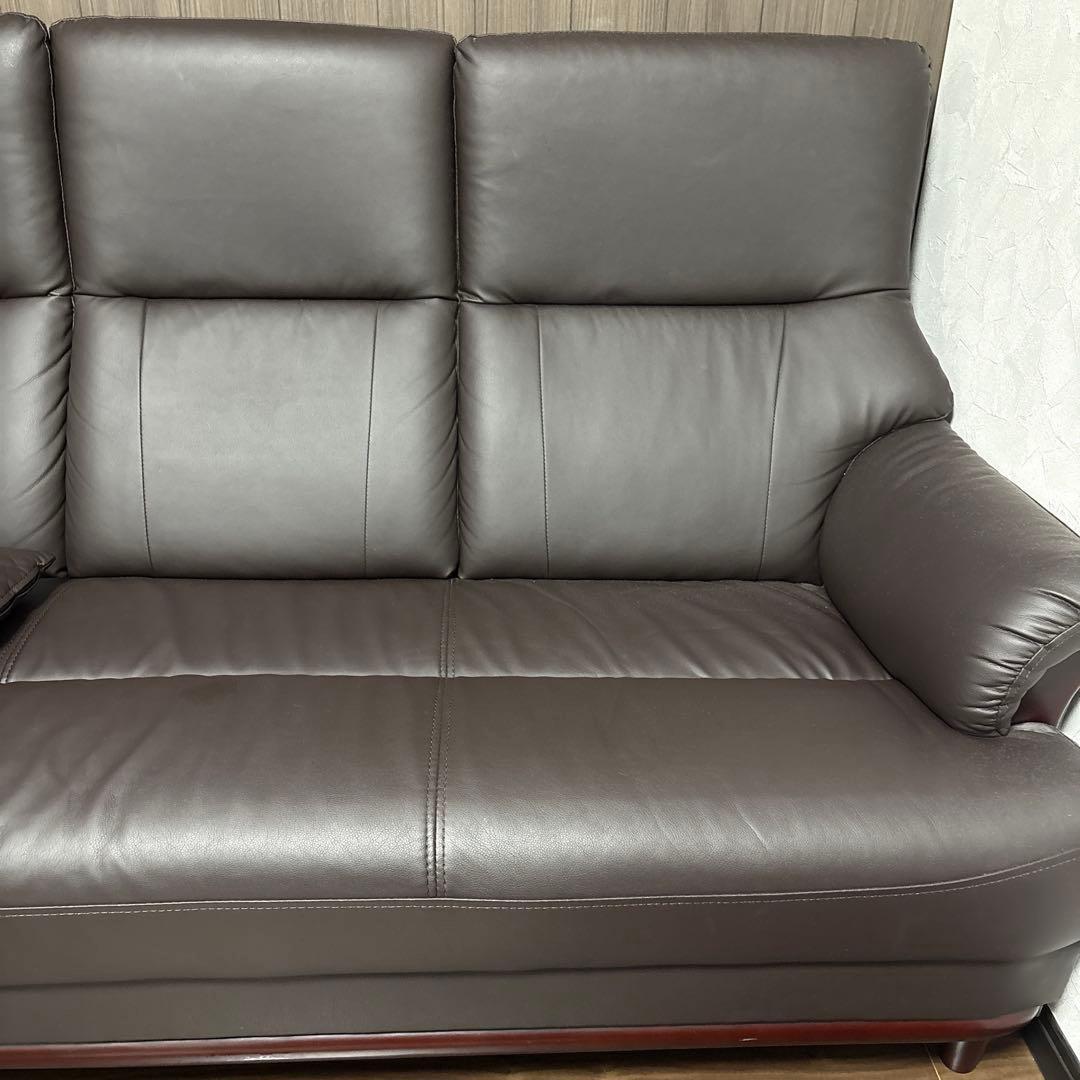 ダークブラウン 合成皮革 ソファ