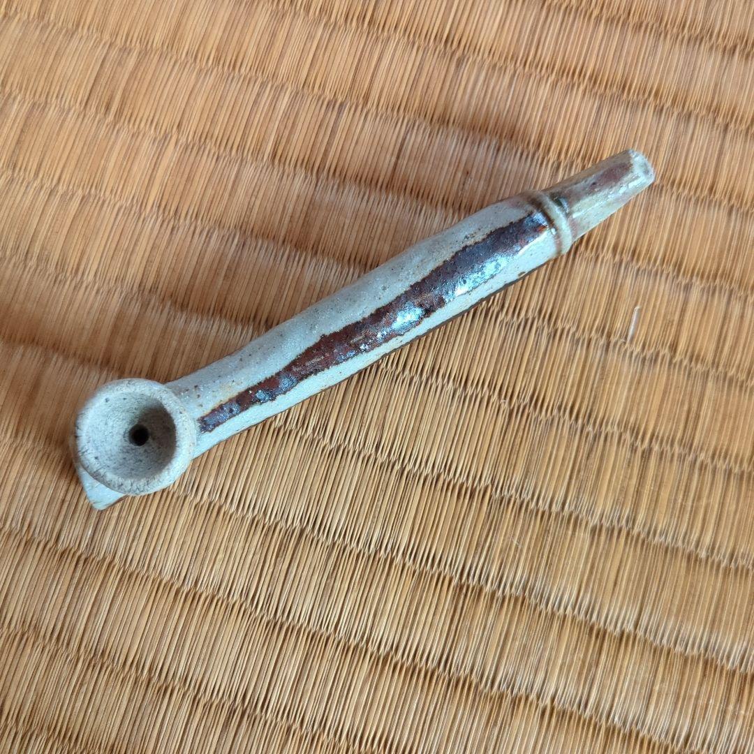 陶器製煙管 木箱付き　織部焼　織部　箸置き