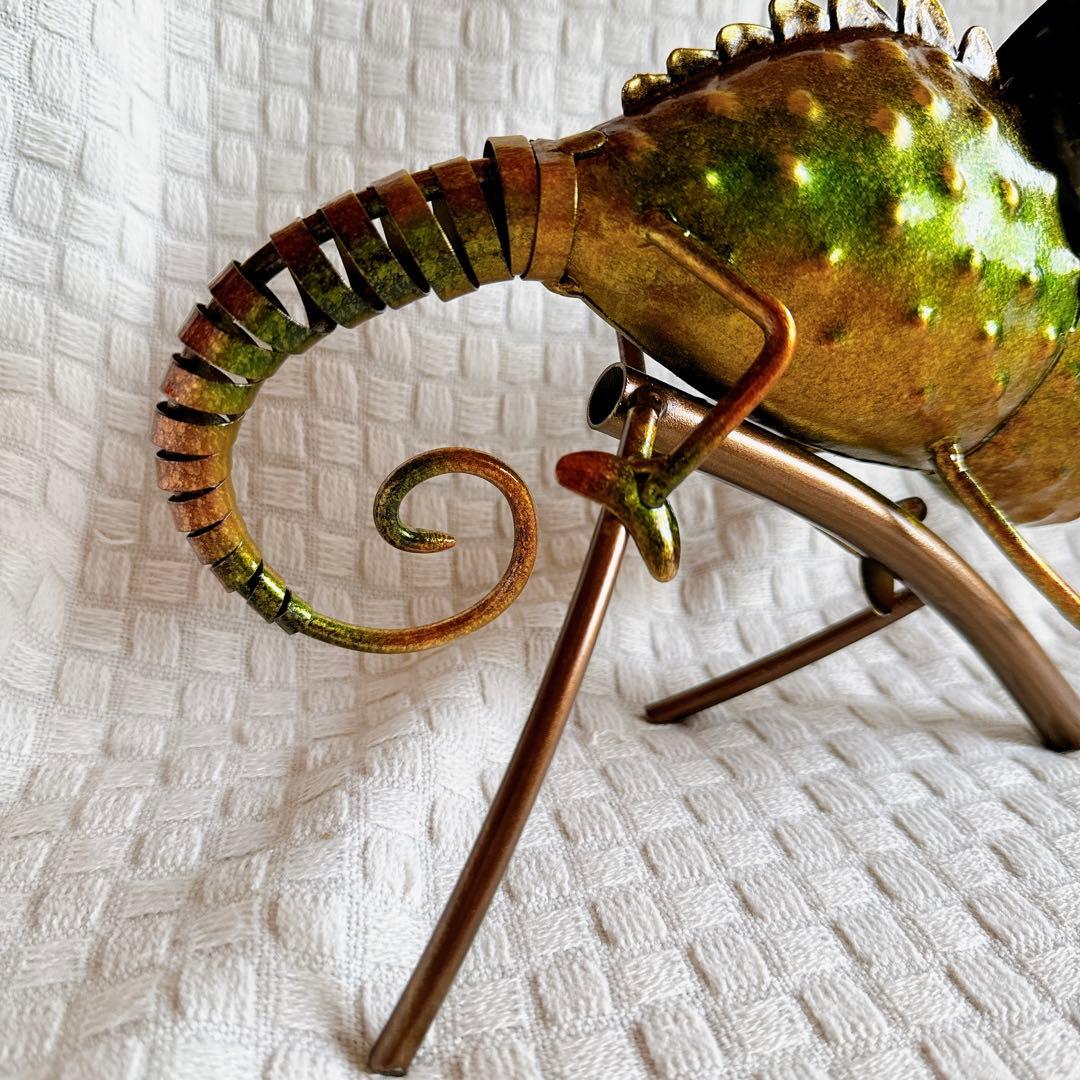 金属飾りの置物 カメレオン(グリーン)飾り 置物 インテリア 金物