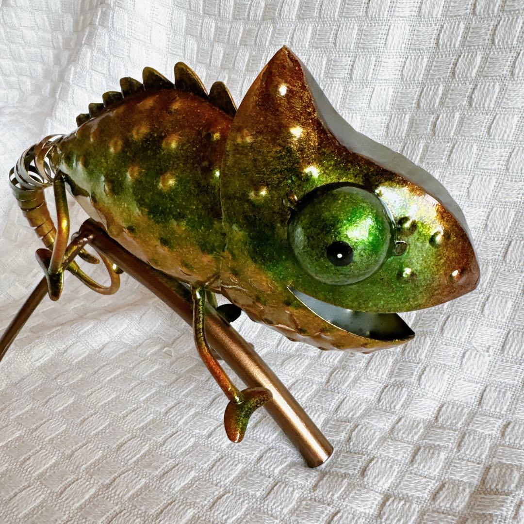 金属飾りの置物 カメレオン(グリーン)飾り 置物 インテリア 金物