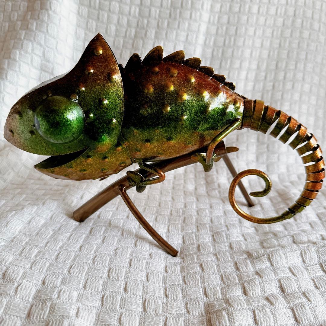 金属飾りの置物 カメレオン(グリーン)飾り 置物 インテリア 金物