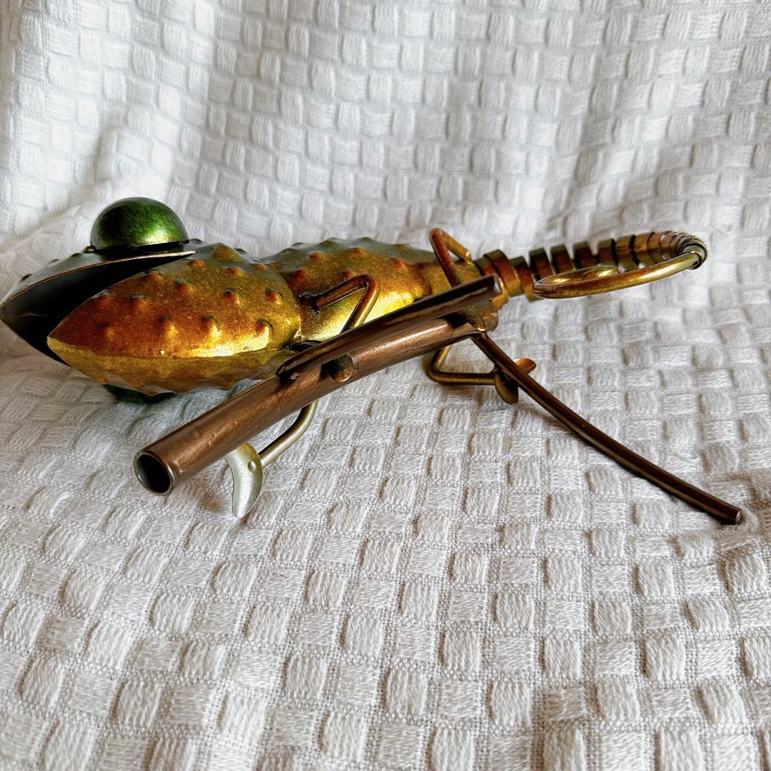 金属飾りの置物 カメレオン(グリーン)飾り 置物 インテリア 金物