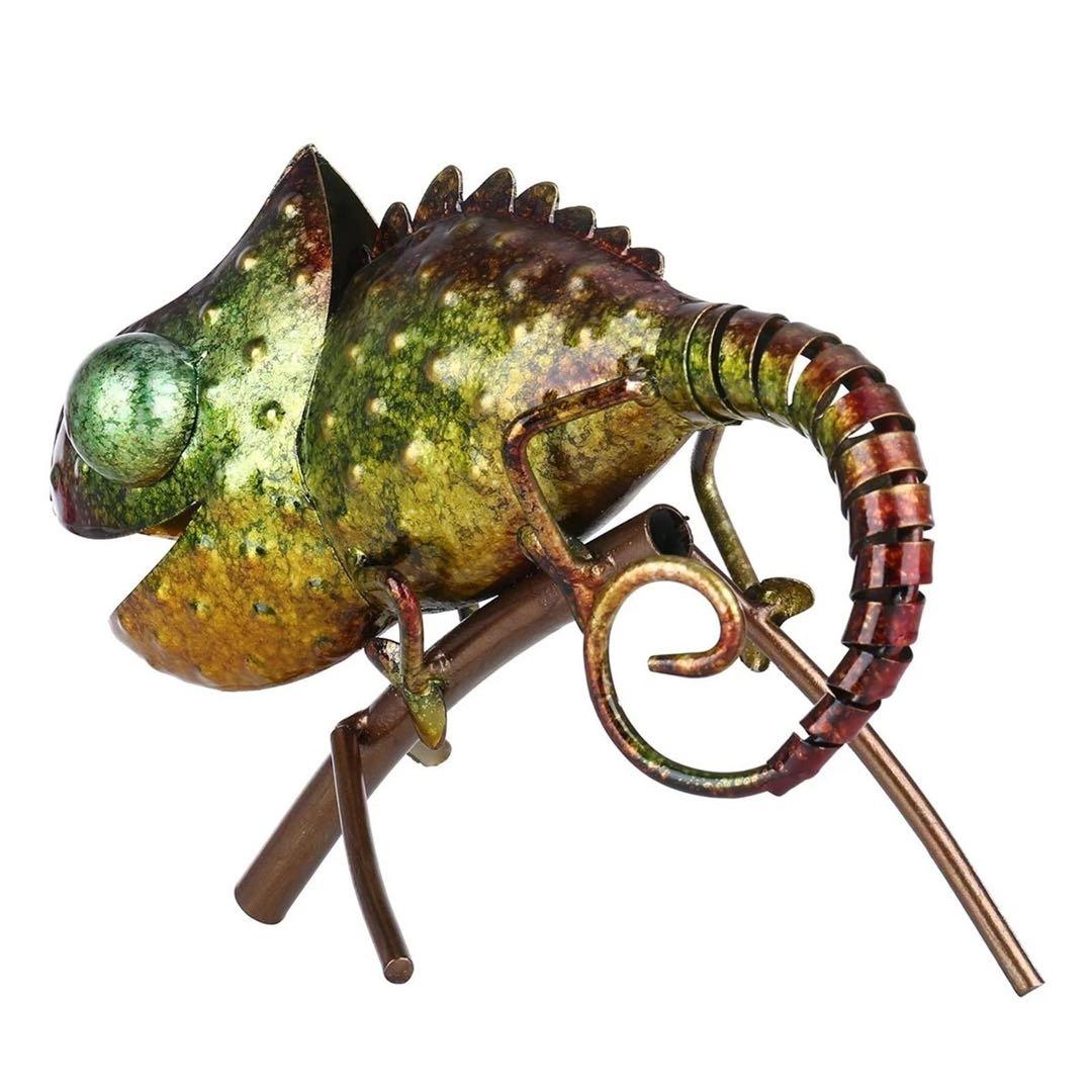 金属飾りの置物 カメレオン(グリーン)飾り 置物 インテリア 金物