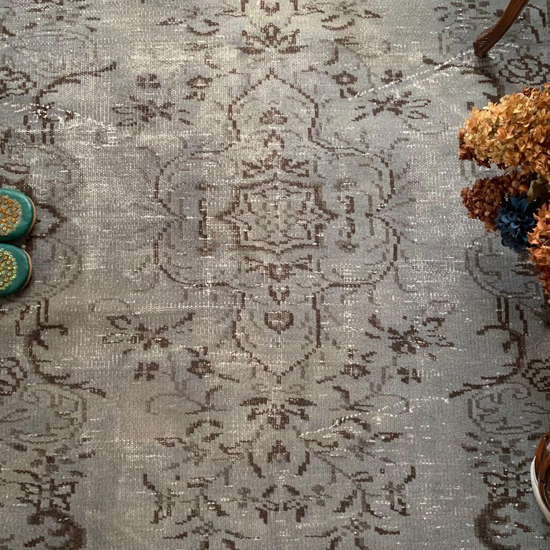 大判 トルコヴィンテージラグ 220×132 グレー チョコブラウン