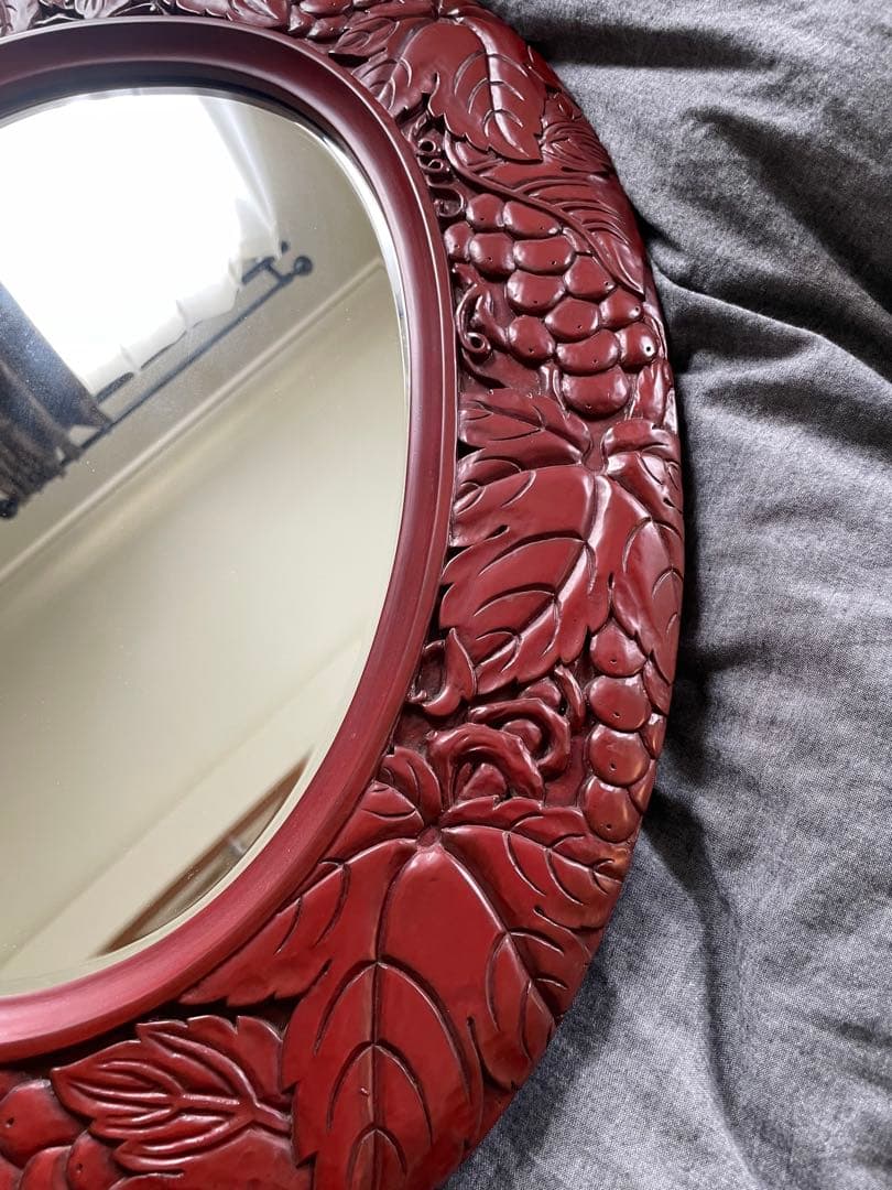 ハンドメイド　鎌倉彫　壁掛け鏡