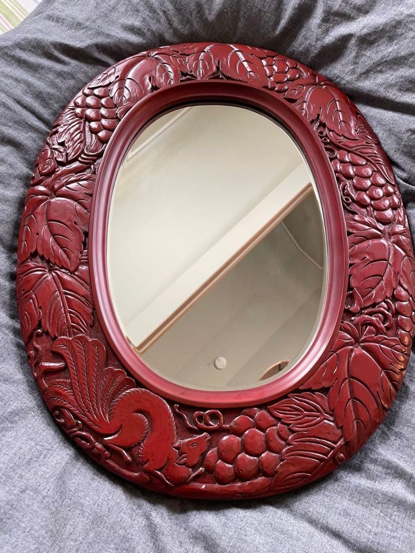 ハンドメイド　鎌倉彫　壁掛け鏡