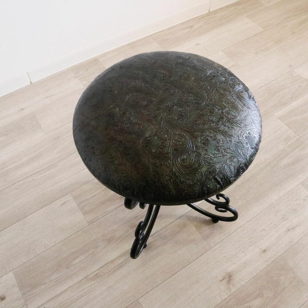 ★アンティーク調 スツール 椅子 花柄 アイアン レザー 丸椅子 アイアン