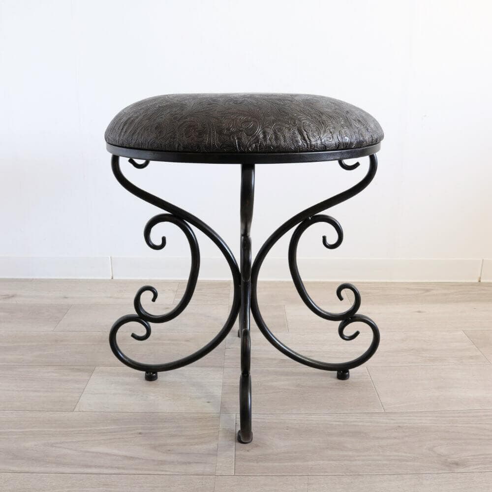 ★アンティーク調 スツール 椅子 花柄 アイアン レザー 丸椅子 アイアン
