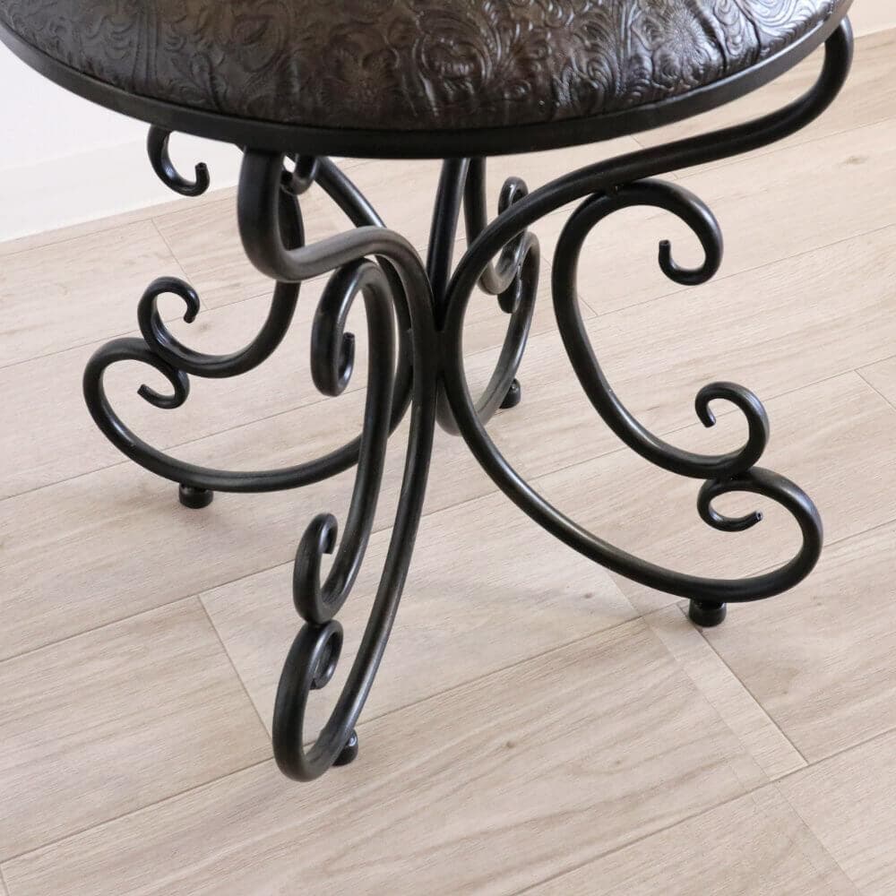 ★アンティーク調 スツール 椅子 花柄 アイアン レザー 丸椅子 アイアン