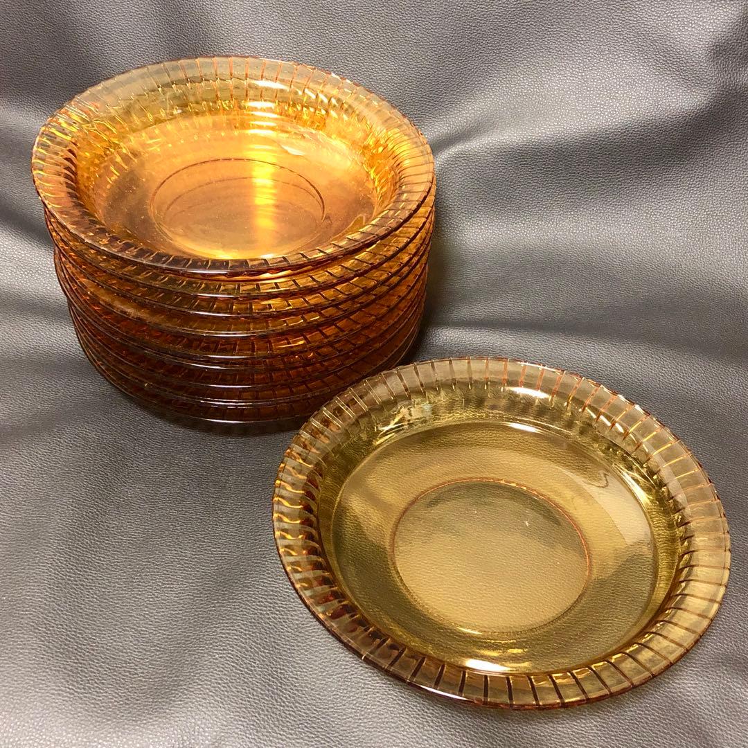 ■ガラス製　中皿　10枚■琥珀色・レトロ・和食・洋食・スイーツ・果物・野菜・肉