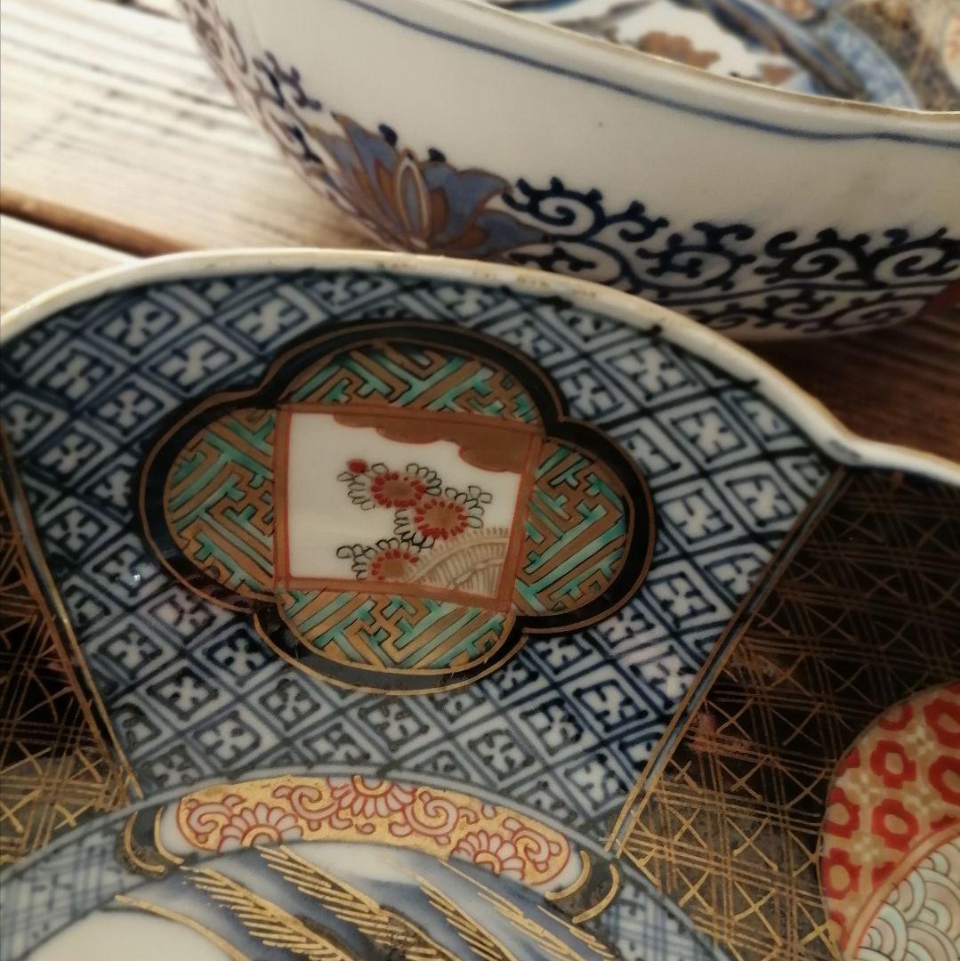 明治伊万里 色絵 染錦 輪花縁 大鉢 大小2客セット - メルカリ