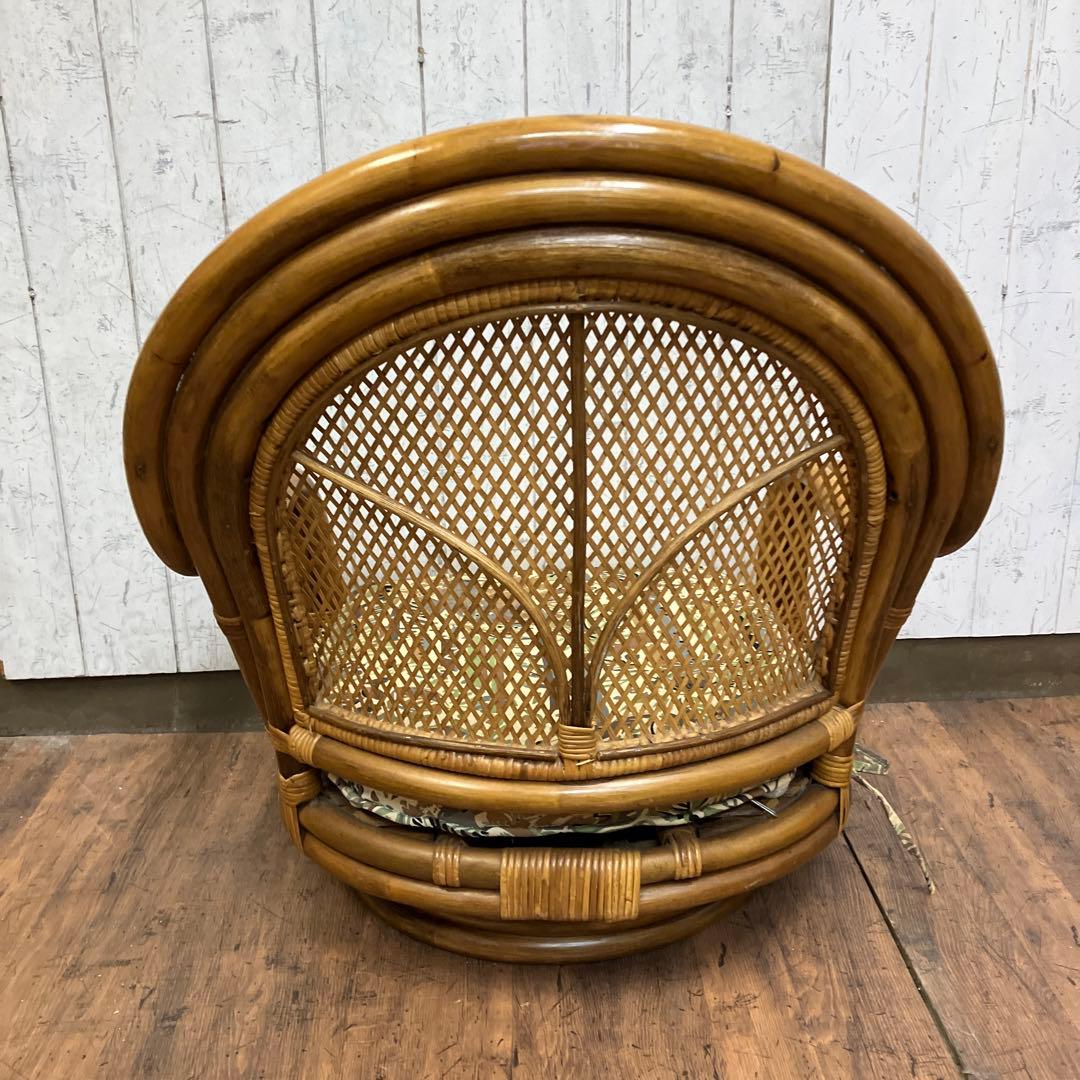 A-2 昭和レトロ ラタンチェア 回転座椅子 腰掛け ローチェア 古家具