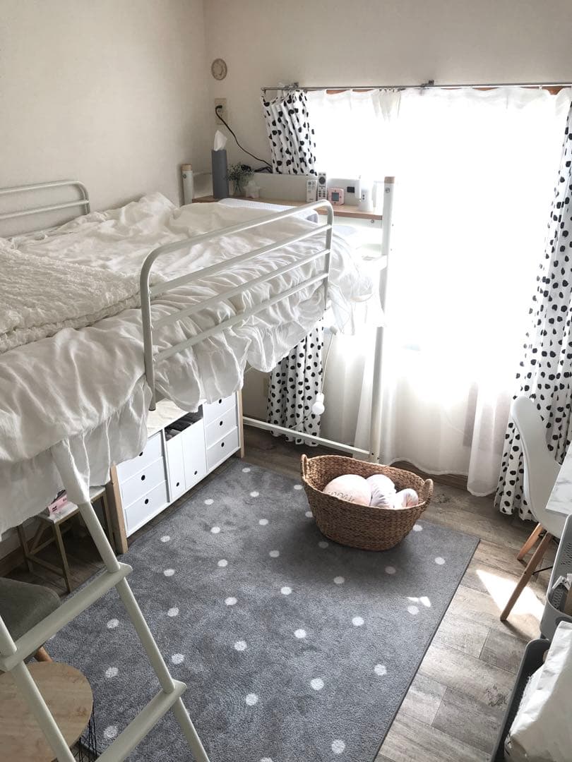 ホワイト スチール製 ロフトベッド シングル