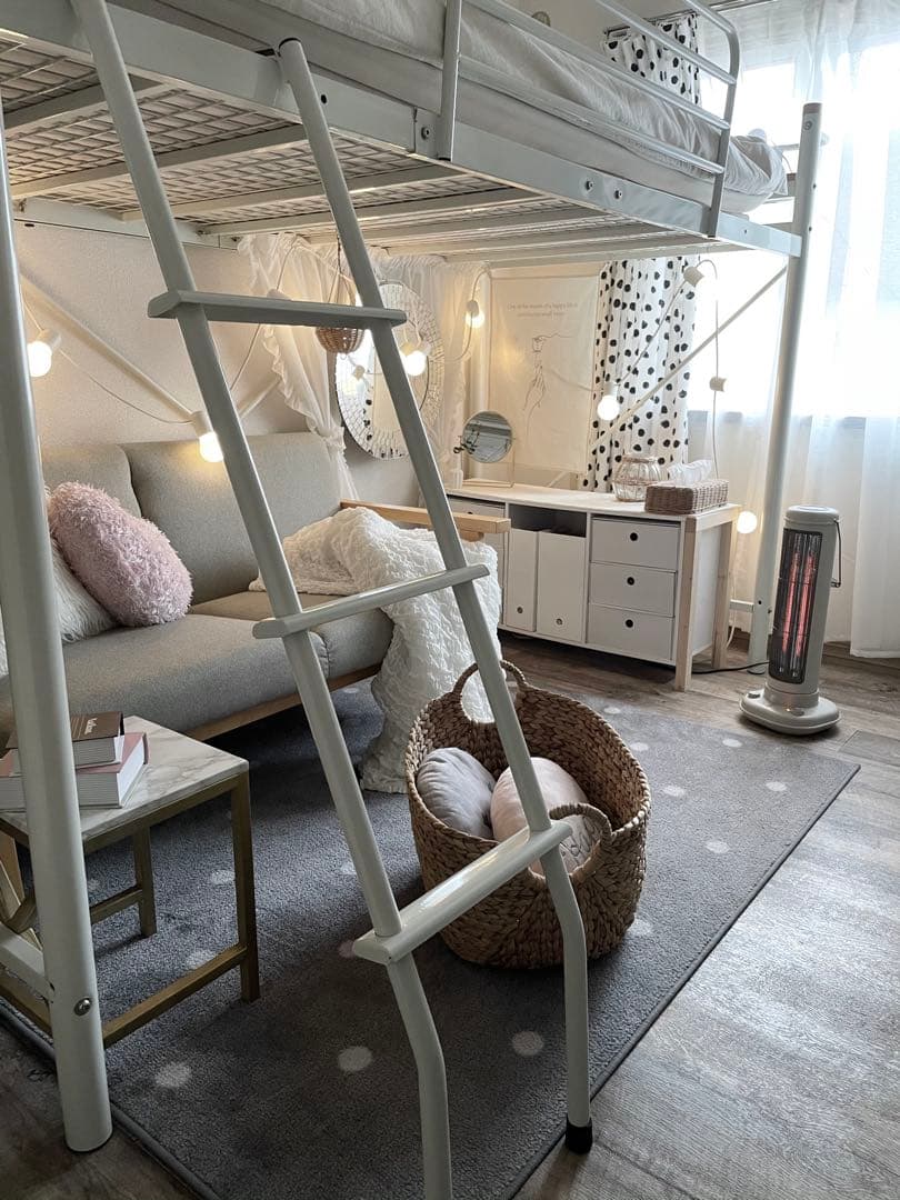 ホワイト スチール製 ロフトベッド シングル