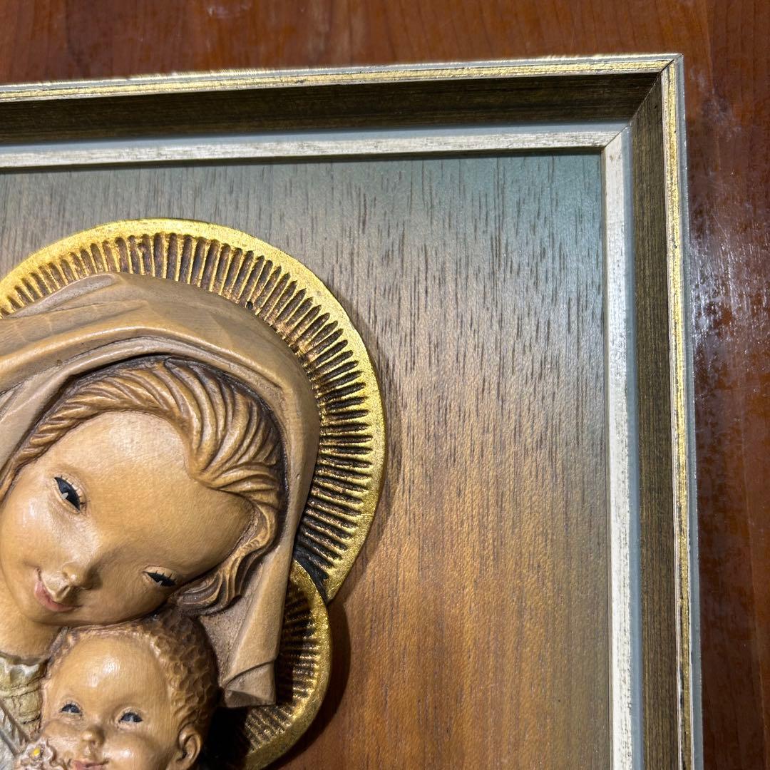 希少【ANRI 聖母子像】アンリ 壁掛け フェランディス 総木彫り 彫刻師