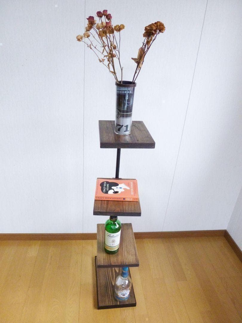 木製シェルフ　３６０度回転ラック　３段　アイアン家具　カフェ風　漢前　植物棚