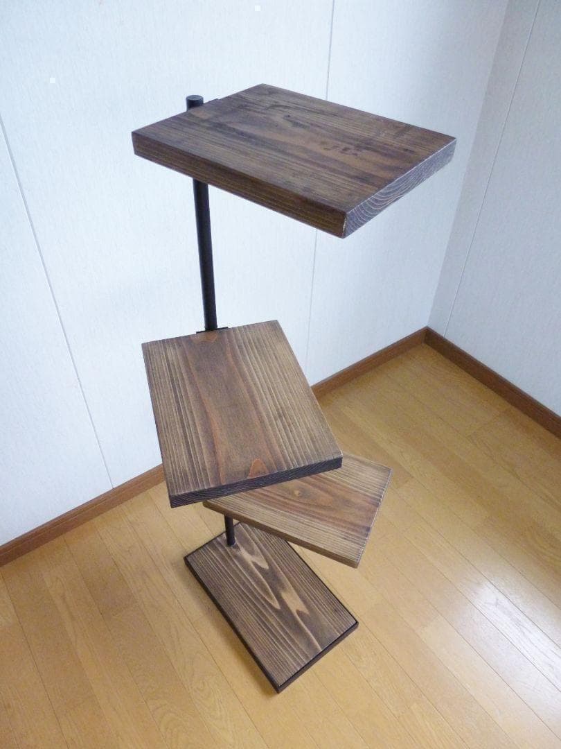 木製シェルフ　３６０度回転ラック　３段　アイアン家具　カフェ風　漢前　植物棚