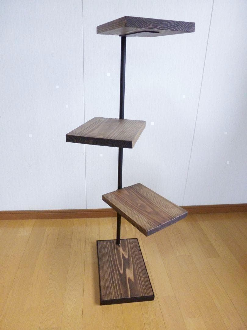 木製シェルフ　３６０度回転ラック　３段　アイアン家具　カフェ風　漢前　植物棚