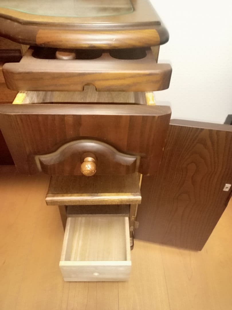 引取可★木製 高級ドレッサー 丸型大鏡　ブラウン