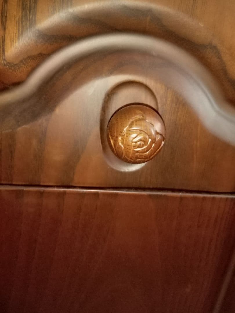 引取可★木製 高級ドレッサー 丸型大鏡　ブラウン